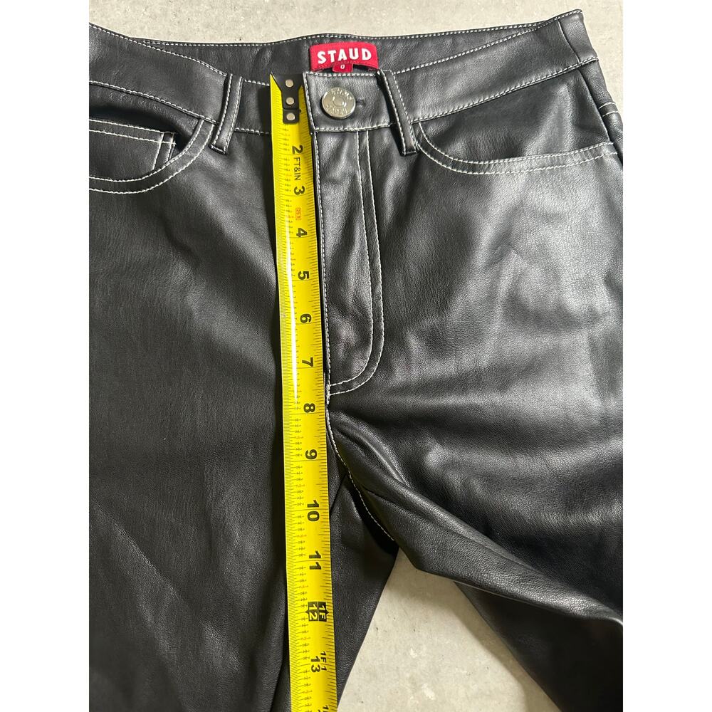STAUD Faux Leather Pants with White Contrasting Stitching size 0 - Picture 11 of 14